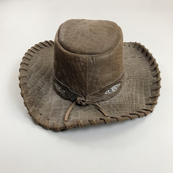HENSCHEL Australian Outback Leather Hat SZ S NWT Crocodile Snake Diamond main image 8